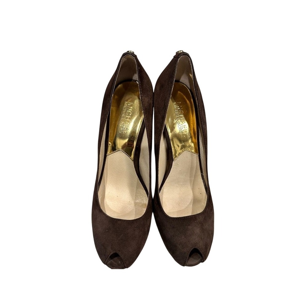 Michael Kors Brown Suede Peep Toe Platform Block Heel Pumps Size 9M